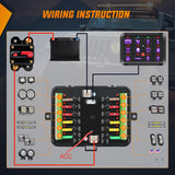 12 Gang Switch Panel 12V 24V Universal Circuit Control Relay System with RGB Backlight Fuse Relay Wiring Harness Automatic Dimmable ON Off LED Switch Pod for Car Pickup Truck Camper SUV