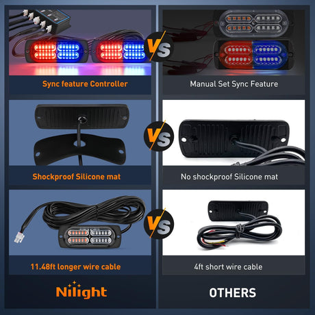4PCS LED Strobe lights 12V 24V Sync Feature Red Blue 24LED Emergency Hazard Warning Lights with Controller Hard Wire or Cigarette Lighter Plug for Car Truck RVs Campers