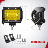 4 Inch Yellow LED Light Pods 2PCS Triple Row 60W Flood Spot Combo Offroad Driving Fog Lighting for 12V 24V Pickup Truck ATV UTV SUV