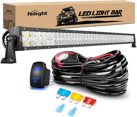 42Inch 240W Spot Flood Combo Led Light Bar Off Road Driving Lights Boat Lights Fog Light 12V On/Off 5 Pin Rocker Switch Power 14AWG Wiring Harness Kit-1 Lead for Trucks