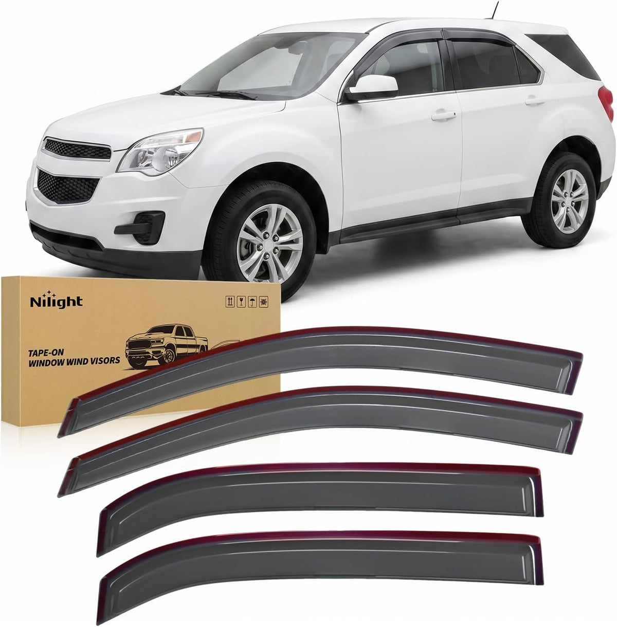 Outside-Mount Window Rain Guards for Chevy Equinox 2010-2017, 4PCS | Window Visors for Fresh Air Circulation While Driving, Chevy Equinox 2010 2011 2012 2013 2014 2015 2016 2017, Smoke Tinted