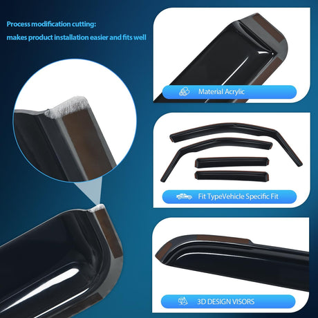 in Channel Rain Guards for Honda Ridgeline 2017 2018 2019 2020 2021 2022 2023 2024 2025 Original Window Deflectors, Vent Window Visors-4PCS