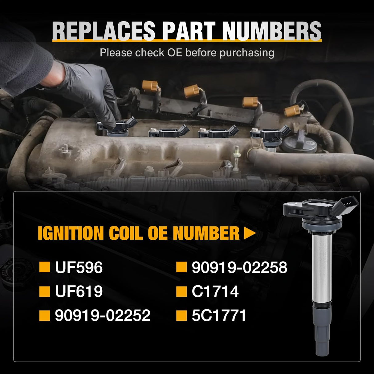 Ignition Coil Pack UF596 Fit for Toyota Lexus Pontiac Vibe Scion IM/XD Corolla Matrix Prius V CT200H 2008 2009 2010 11 12 13 14 15 16 2017 1.8L L4 OE# C1714 90919-02252 Ignition Coils Set of 4