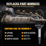 Ignition Coil Pack UF596 Fit for Toyota Lexus Pontiac Vibe Scion IM/XD Corolla Matrix Prius V CT200H 2008 2009 2010 11 12 13 14 15 16 2017 1.8L L4 OE# C1714 90919-02252 Ignition Coils Set of 4