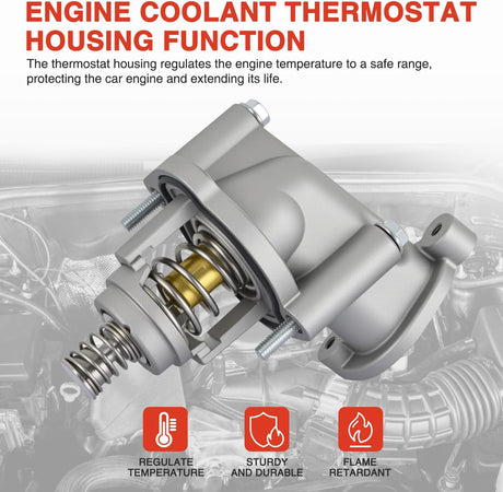 Aluminium Thermostat Housing Assembly Fit for Cadillac ATS CT6 CTS 2016-2019 CT5 20-23 Chevy Camaro Colorado 16-22 GMC Canyon 17-22 Engine Coolant Thermostat Housing for Car 15-81889 12678784