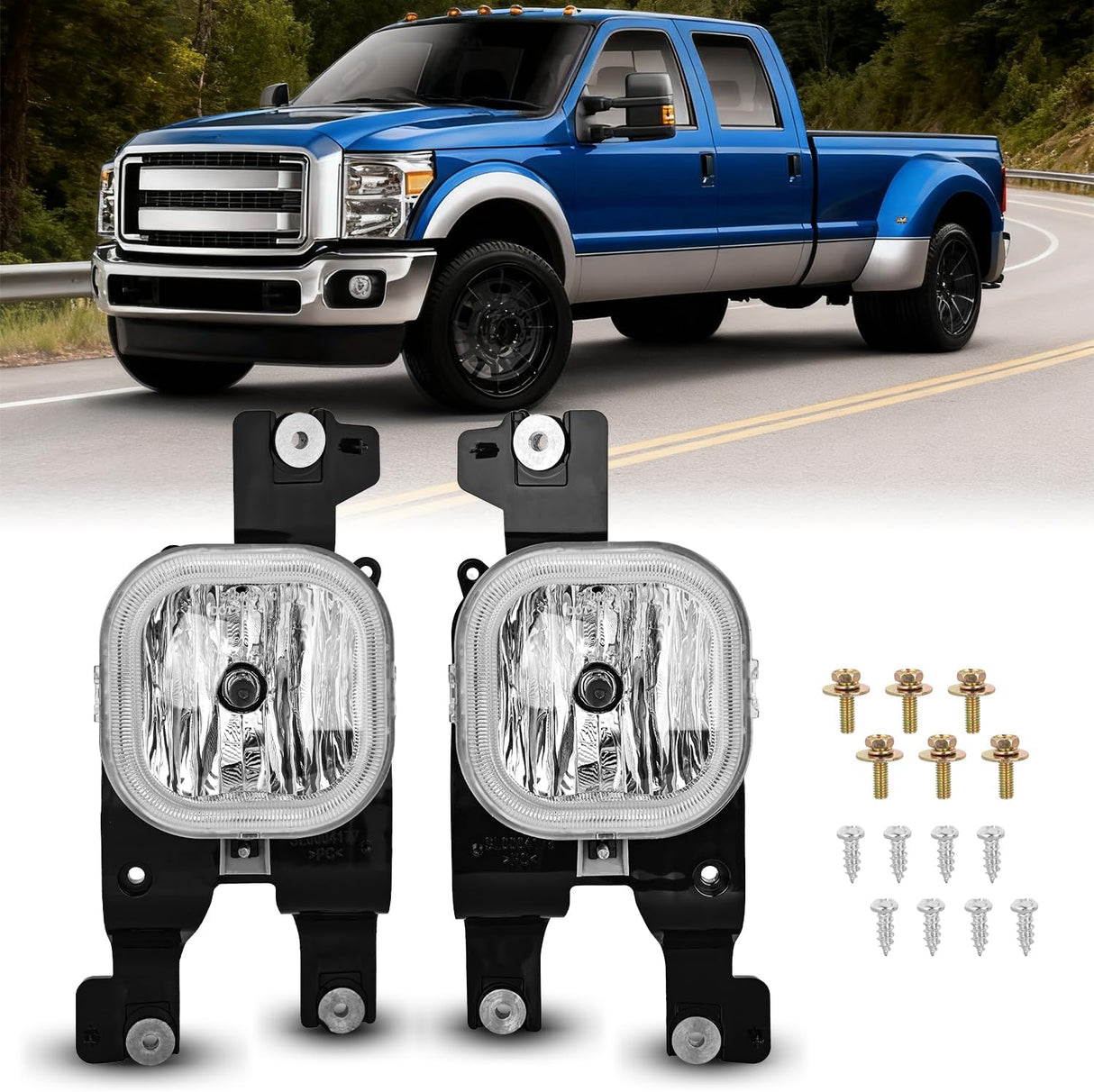 Fog Lights Assembly Compatible with 2008 2009 2010 FORD F-250 F-350 F-450 F-550 F250 F350 F450 F550 SUPER DUTY Clear Lens w/H10 12V 42W Bulbs