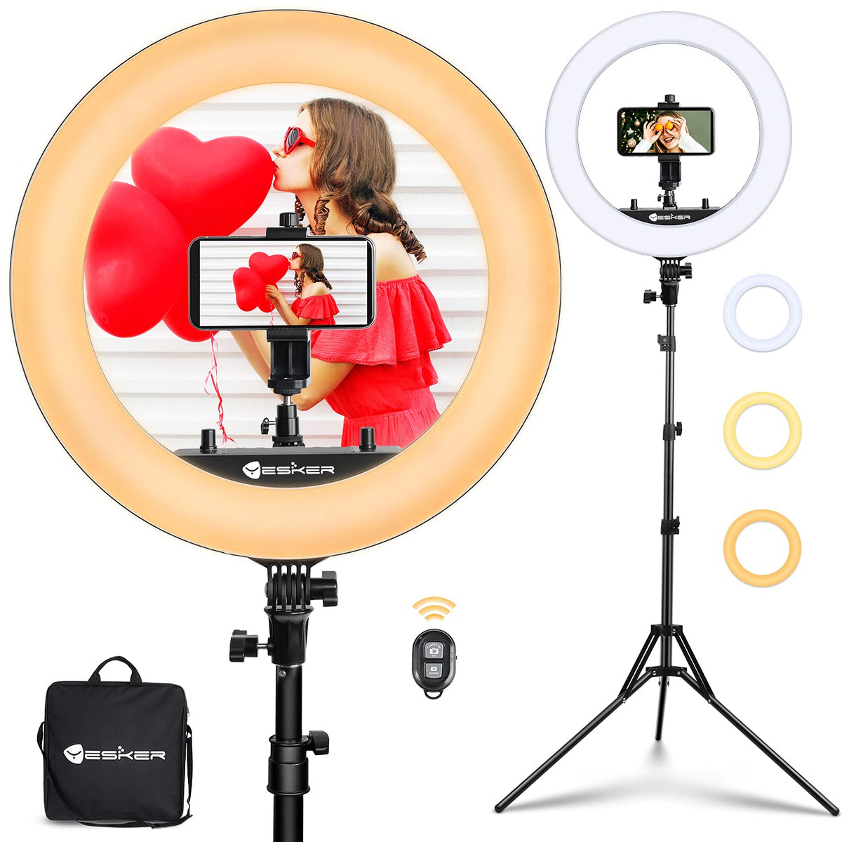 Ring Light 18 inch with Tripod Stand Ringlight Kit Dimmable 6000K/3200K Circle Lighting Phone Holder Bluetooth Remote Carry Bag for Zoom TikTok Makeup Video Photography Blogging Portrait