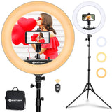 Ring Light 18 inch with Tripod Stand Ringlight Kit Dimmable 6000K/3200K Circle Lighting Phone Holder Bluetooth Remote Carry Bag for Zoom TikTok Makeup Video Photography Blogging Portrait