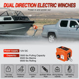 Boat Trailer Winch 3500 lbs Portable Electric Boat Winches 12 V DC Marine Winch with Synthetic Rope Remote Control Hand Crank Power-In Freewheel Waterproof Winch for Boat Trailer Towing Orange