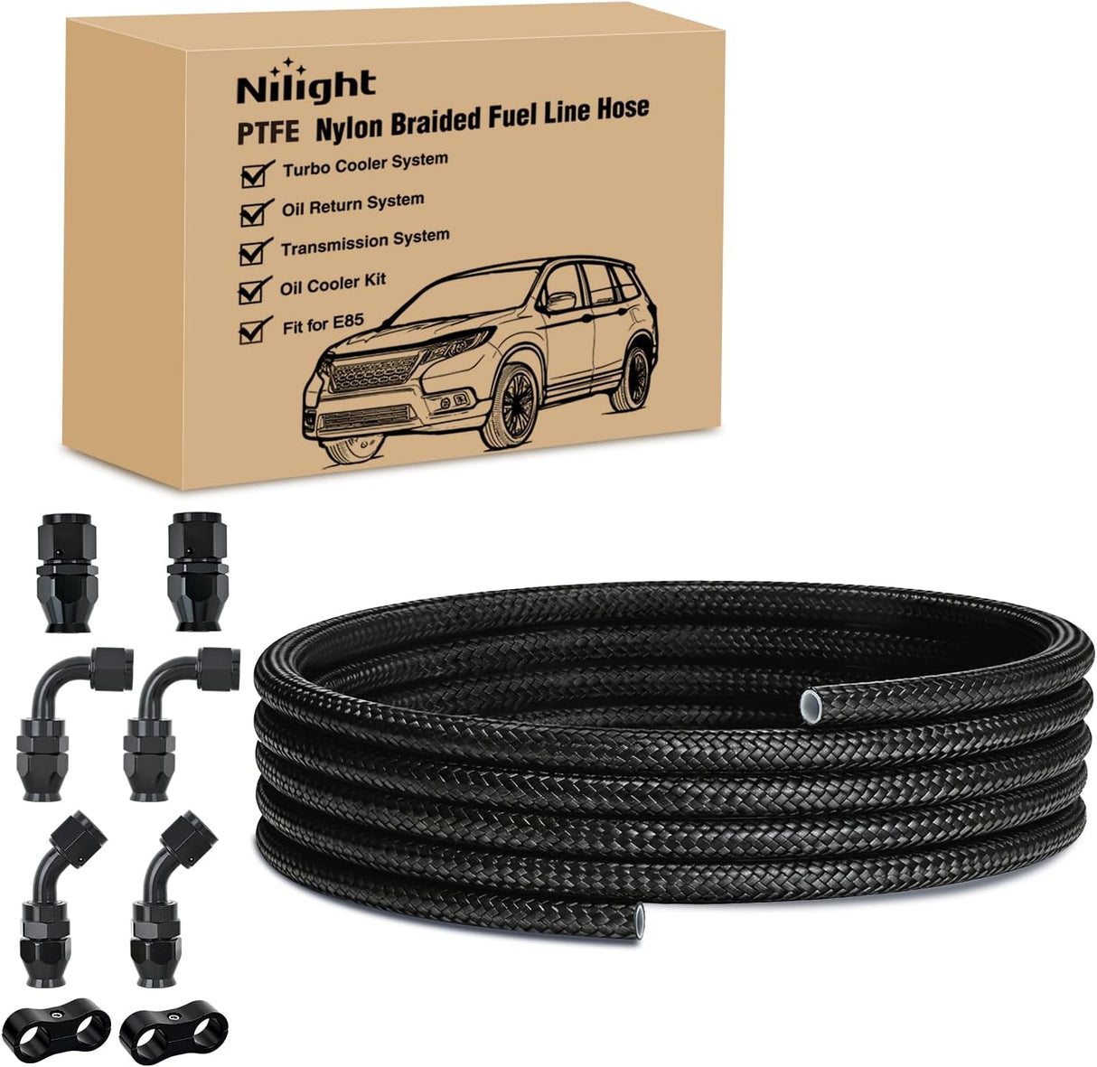 4AN 10FT PTFE Fuel Hose Kit with 8PCS AN4 Fittings&Hose Separators | Fit E85 Nylon Stainless Steel Braided Fuel Hose Universal for Automotive Racing Engines