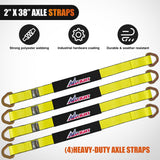 2 Inch x 38 Inch Axle Tie Down Straps with D-Rings & Protective Sleeves | 11,127 LBS Break Strength for Car Haulers Engine Hoists Trucks Trailers and UTVs 4 Pack Yellow