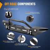 Front Bumper Compatible for 07-18 Wrangler JK & Unlimited Rock Crawler Bumper with 4 x LED Lights Winch Plate and 2 x D-Rings Upgraded Textured Black