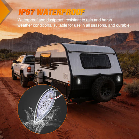 Trailer Tail Light 2PCS 5.9Inch Teardrop 35 LED White Chrome Bezel Marker Clearance Reverse Backup Running Taillight IP67 Waterproof for Trailer Truck Pickup Camper RV