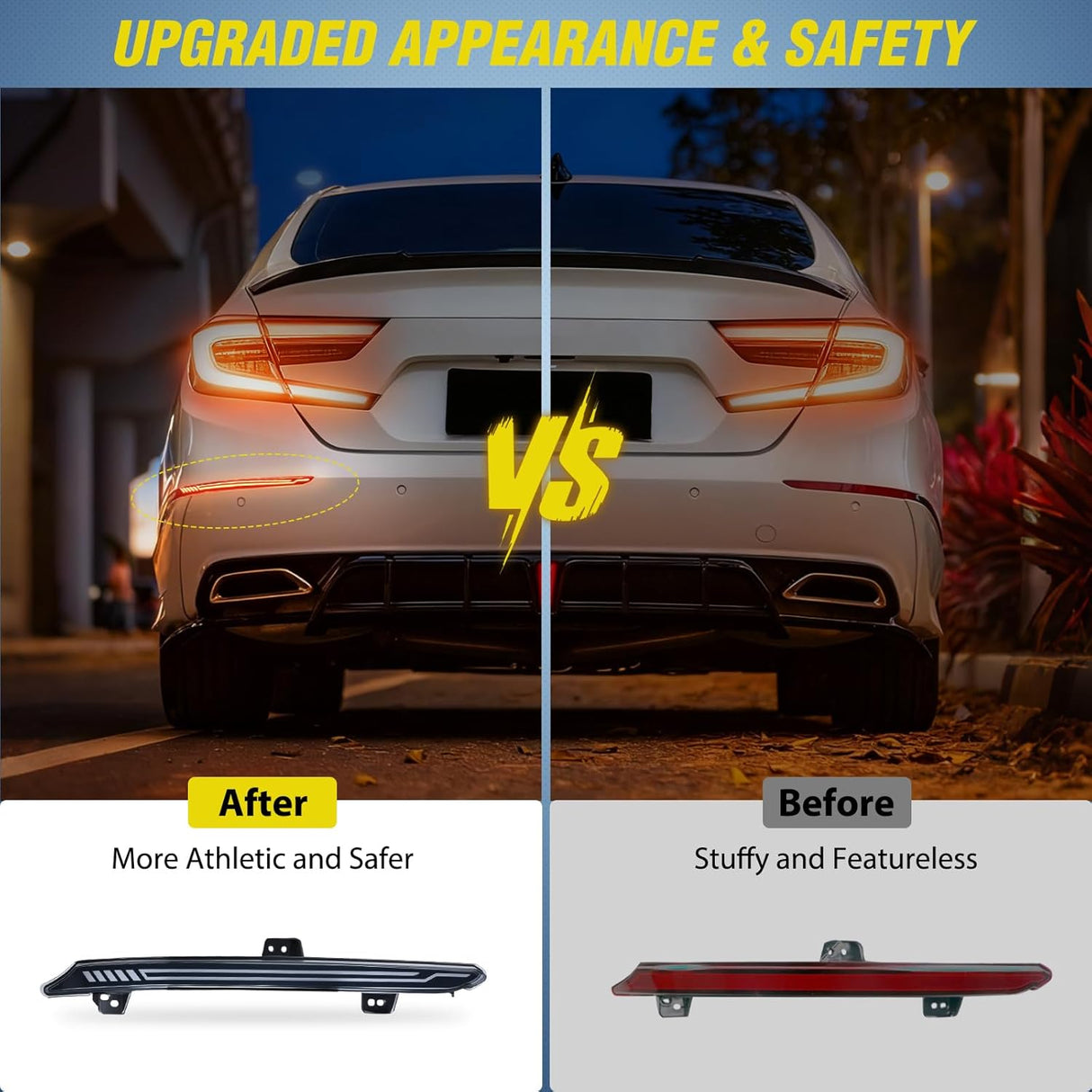Rear Bumper Tail Light Compatible with 2018 2019 2020 2021 2022 Honda Accord 10th Smoke Lens LED Reflector Rear Bumper Lamp Brake Turn Signal Sequential Flashing Driving Taillights Replacement