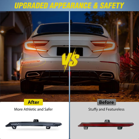 Rear Bumper Tail Light Compatible with 2018 2019 2020 2021 2022 Honda Accord 10th Smoke Lens LED Reflector Rear Bumper Lamp Brake Turn Signal Sequential Flashing Driving Taillights Replacement