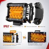 4 Inch Amber LED Light Pods 2PCS Triple Row 60W Flood Spot Combo Offroad Driving Fog Lighting for 12V 24V Pickup Truck ATV UTV SUV