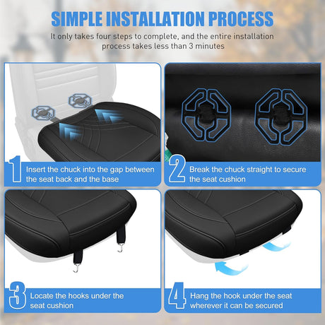 Car Seat Cushion Cover Black Geometric Embroidered Leather Front Seats Waterproof Anti-Slip Comes with Storage Bag Wraps Bottom Fits Cars Sedan Van SUV Truck