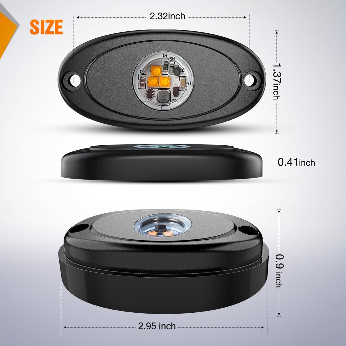 LED Rock Light 4PCS Amber Underglow Wheel Well Fender Pods Waterproof Exterior Underbody Roof Rack Side Lamps for 12V 24V Car Truck Pickups ATV UTV SUV Motorcycle Boat