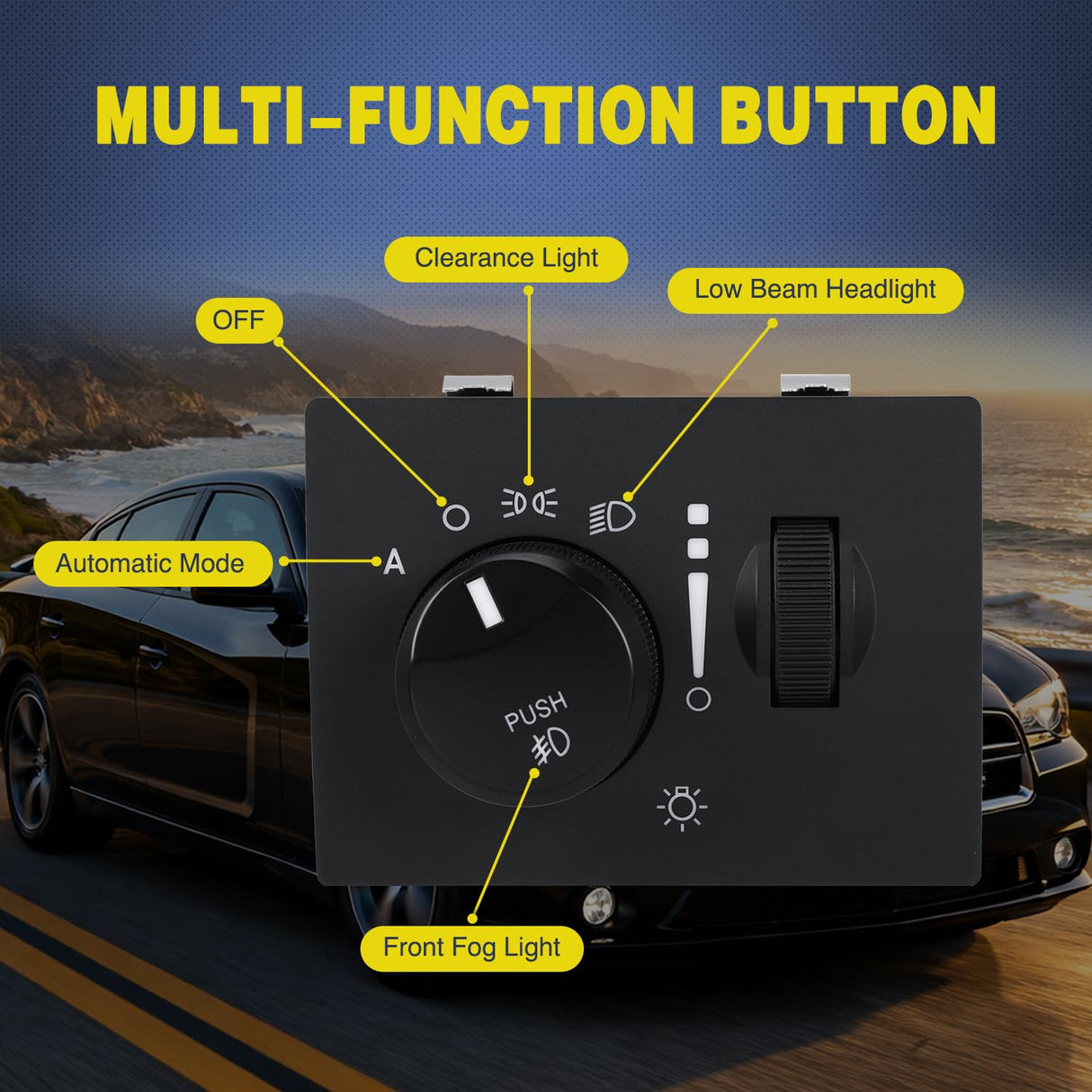Headlight Dimmer Switch Compatible with 2005 2006 2007 2008 2009 2010 2011 Chrysler 300 2006-2012 Dodge Charger 2008-2011 Challenger 2005-2008 Magnum with Blue LED Light