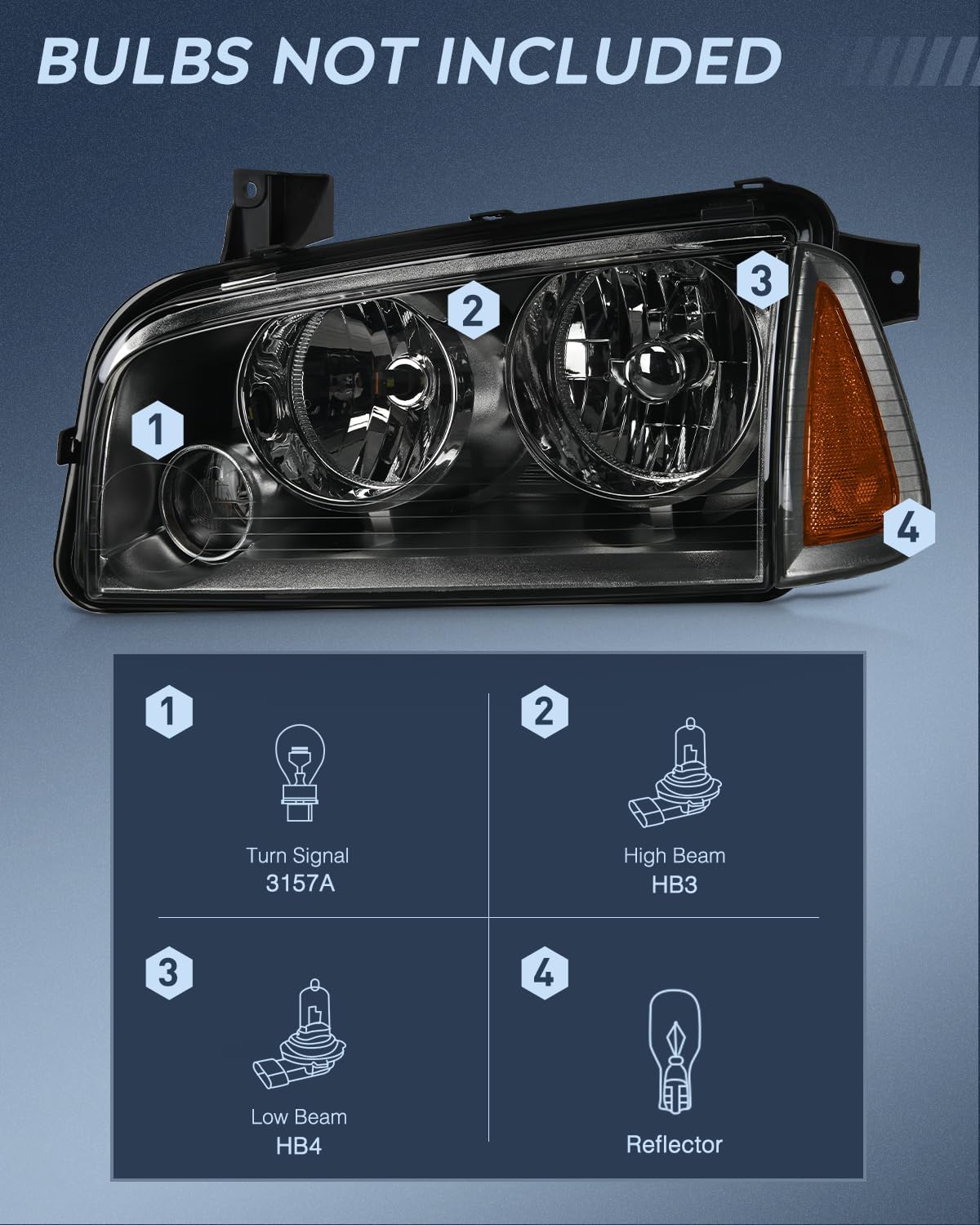 Headlight Assembly Compatible with 2006 2007 2008 2009 2010 Dodge Charger Smoke Housing Amber Reflector Clear Lens Headlights Replacement Bumper Lamp Set Driver and Passenger Side