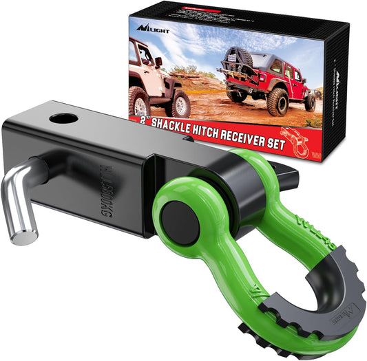 2" Shackle Hitch Receiver 3/4" D Ring Kit Green Nilight