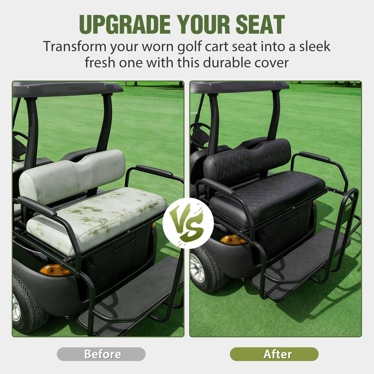 Golf Cart Seat Covers 2PCS Black Leather EZGO TXT RXV | Waterproof Leather No Staple Design All Season Protection Sun Scratch Resistant Fits 1994-2013 EZGO TXT/ RXV