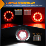 Trailer Tail Lights 2PCS 4Inch Round 16LED Red White Chrome | Frame Marker Clearance Stop Brake Reverse Backup Running Taillights IP67 Waterproof for Trailer Truck Pickup Camper RV