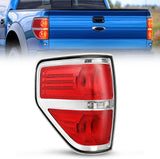 Taillight Assembly Compatible with 2009 2010 2011 2012 2013 2014 Ford F-150 F150 Pickup Truck Taillights Rear Lamp Replacement OE Style Red Housing Driver Side Chrome Trim