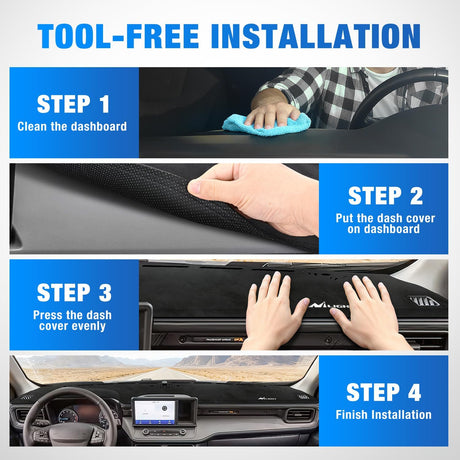 Dash Cover for Ford Maverick 2022-2024, Custom Fit Suede Dashboard Mat Non‑Slip Sunshade Glare Protector Interior Accessories Black