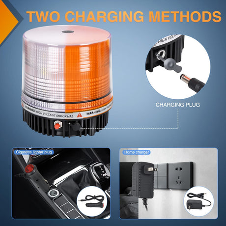 18LED Magnetic Beacon Light Amber White Wireless Rotating Powered Emergency Hazard Warning Safety Flashing Rooftop Led Strobe Lights for Car Truck Snow Plows Forklift Trailer Security Vehicles