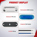 10PCS Blue Oval Side Marker Lights 4 LED 3.7 Inch Clearance Lamp IP68 Waterproof DC 12-24V with Chrome Bezel Universal for Car Auto Truck Bus Trailer Boat Deck