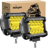 4 Inch Yellow LED Light Pods 2PCS Triple Row 60W Flood Spot Combo Offroad Driving Fog Lighting for 12V 24V Pickup Truck ATV UTV SUV