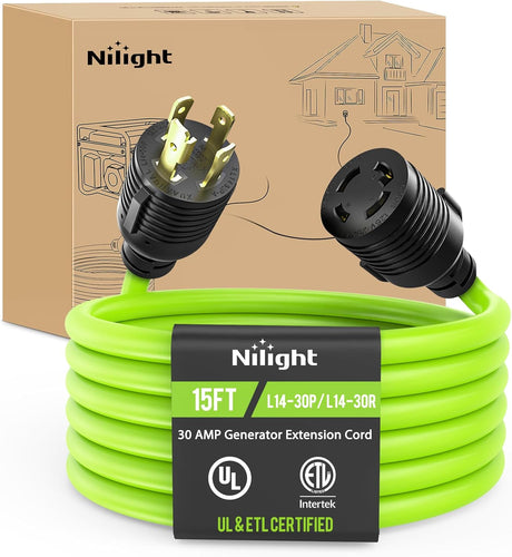 50FT 30 Amp RV Extension Cord 125V Heavy Duty 10/3 Gauge Pure Copper STW Wire UL ETL Listed 3 Prong TT-30P TT-30R Weatherproof Suit for Camper Caravan Trailer Bright Green