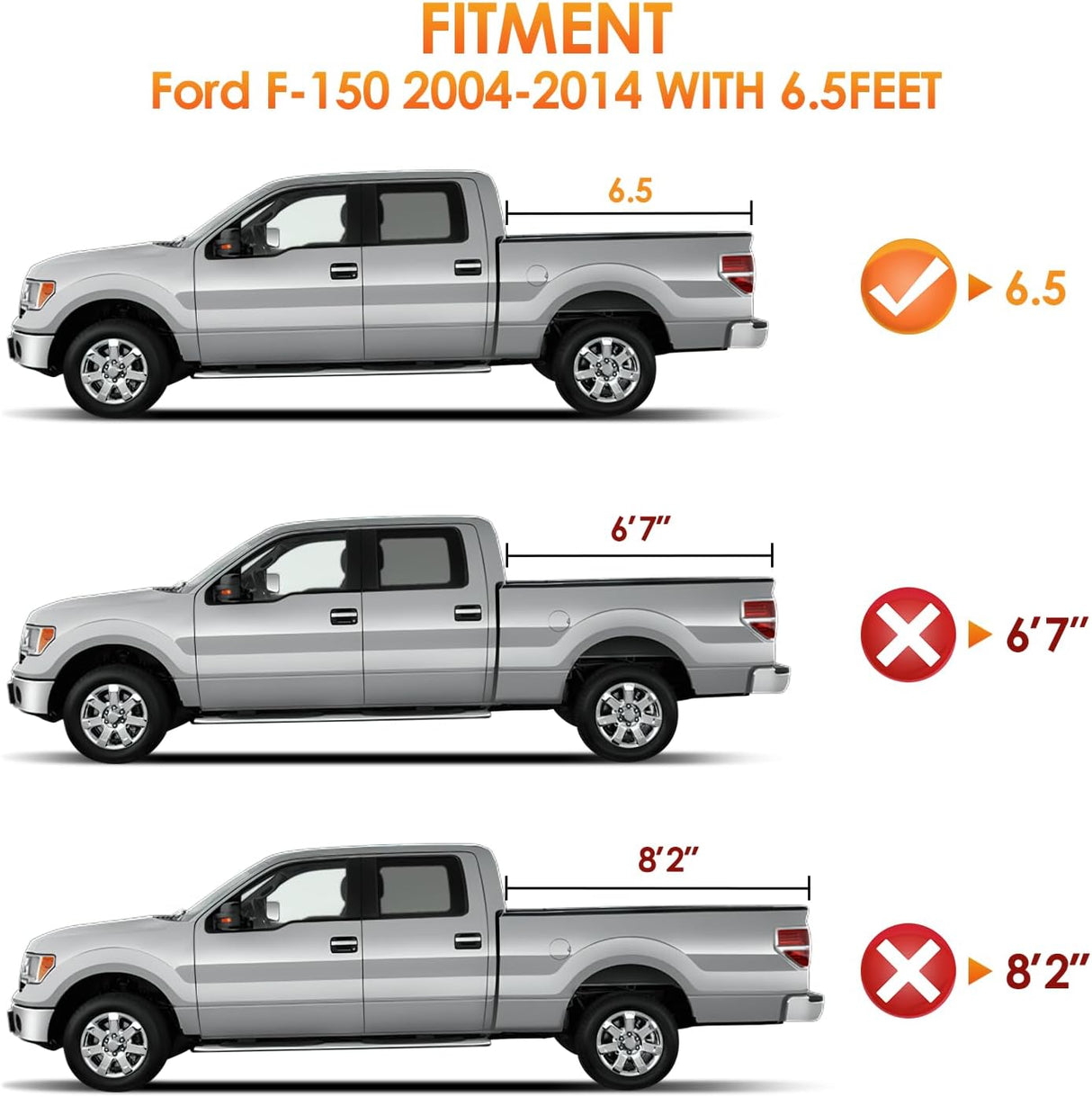 Soft Tri-fold Truck Bed Tonneau Cover Compatible with Ford F150 2004 2005 2006 2007 2008 2009 2010 2011 2012 2013 2014-6.5ft