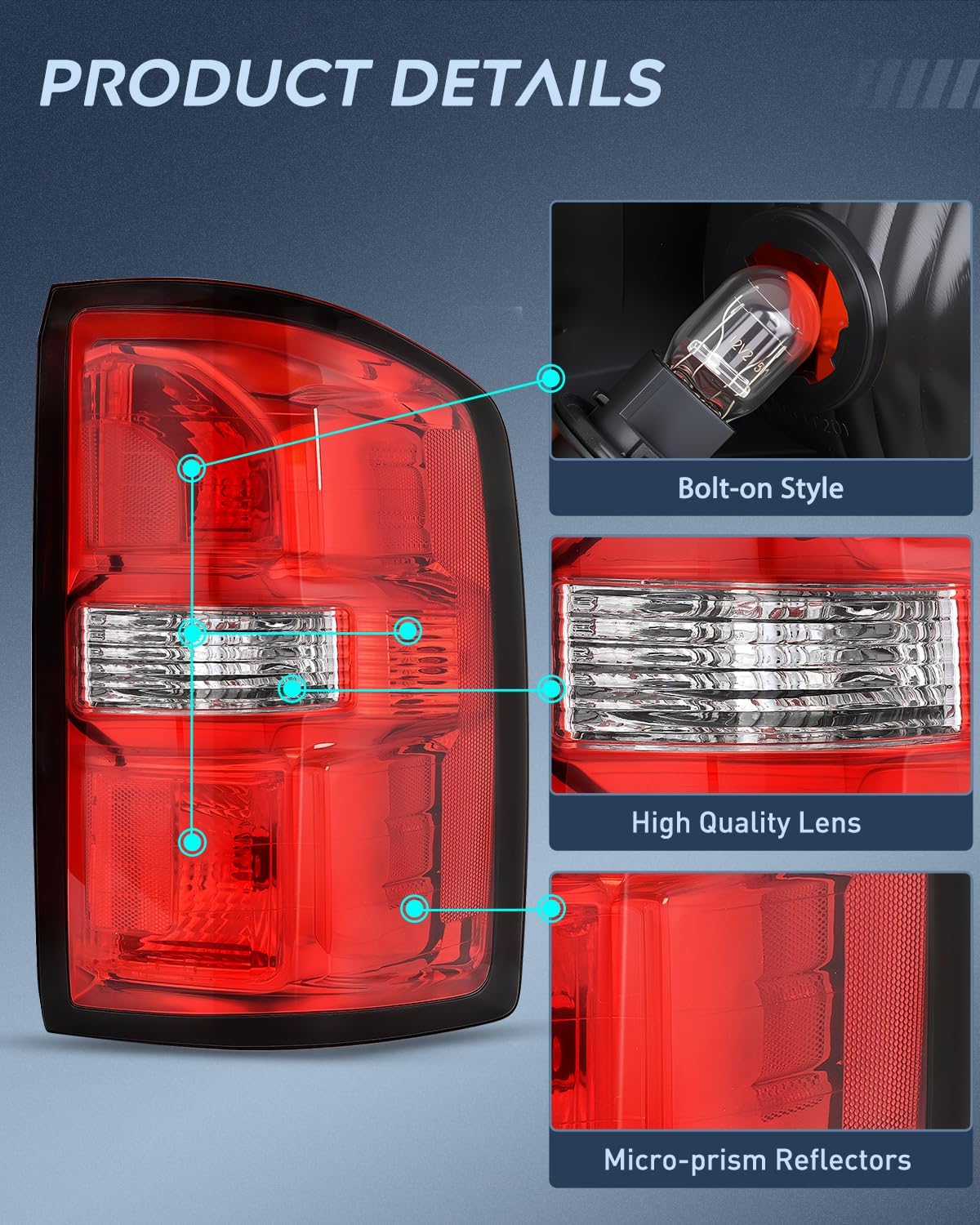 Taillight Assembly Compatible with 2014 2015 GMC Sierra 1500 | 2015 GMC Sierra 2500HD 3500HD Tail Light OE Style Rear Lamp Replacement Driver and Passenger Side