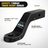 Forged Trailer Hitch Mount Fits 2 Inch Receiver Square 5/8 Inch Hitch Pin Clip 17000 lbs 4 Inch Drop, 1-1/4 Inch Hole, Gloss Black Powder Coat