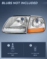 Headlight Assembly Compatible with 1997 1998 1999 2000 2001 2002 2003 Ford F-150 Expedition Chrome Housing Amber Reflector