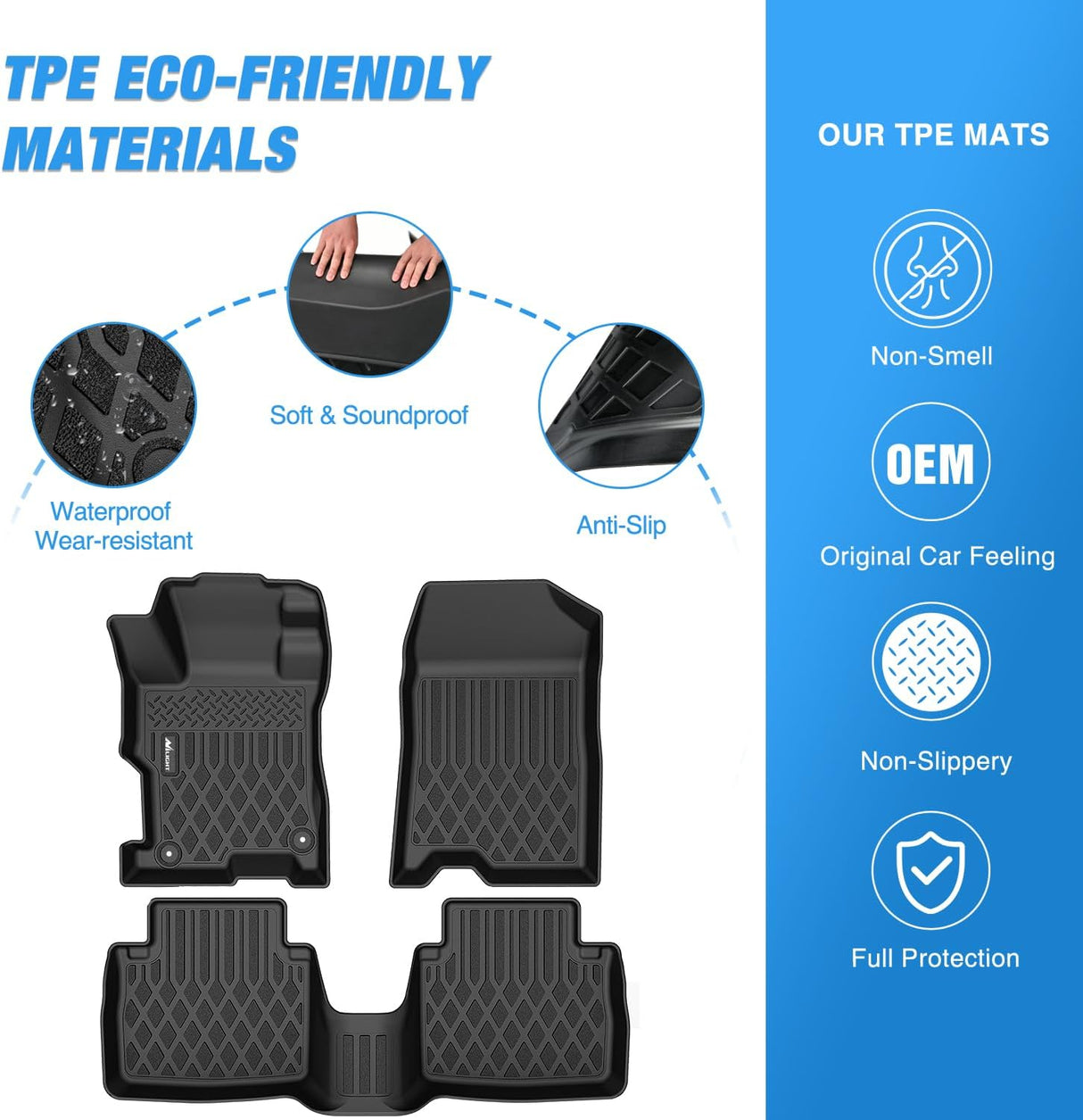 TPE Floor Mats for Honda Accord 2008 2009 2010 2011 2012 All Weather Custom Fit Heavy Duty Floor Liners