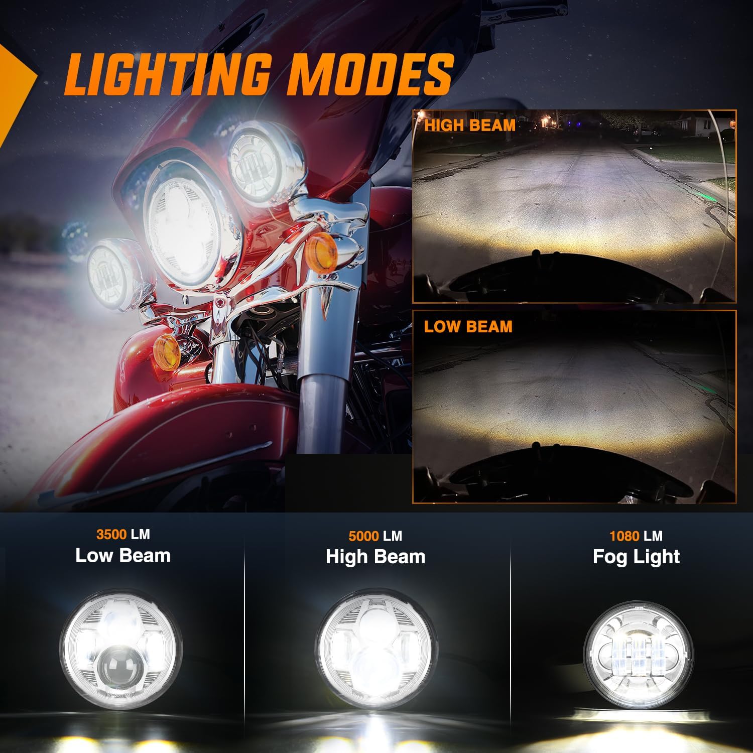 Motorcycle 7Inch LED Headlights 4.5Inch Fog Lights Chrome Kits Nilight