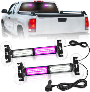 40LED Purple White Emergency Strobe Traffic Advisor Light Bar with Suction Cups Dash Safety Warning Hazard Flashing Lights Interior Front/Rear Windshield for Trucks Construction Vehicles