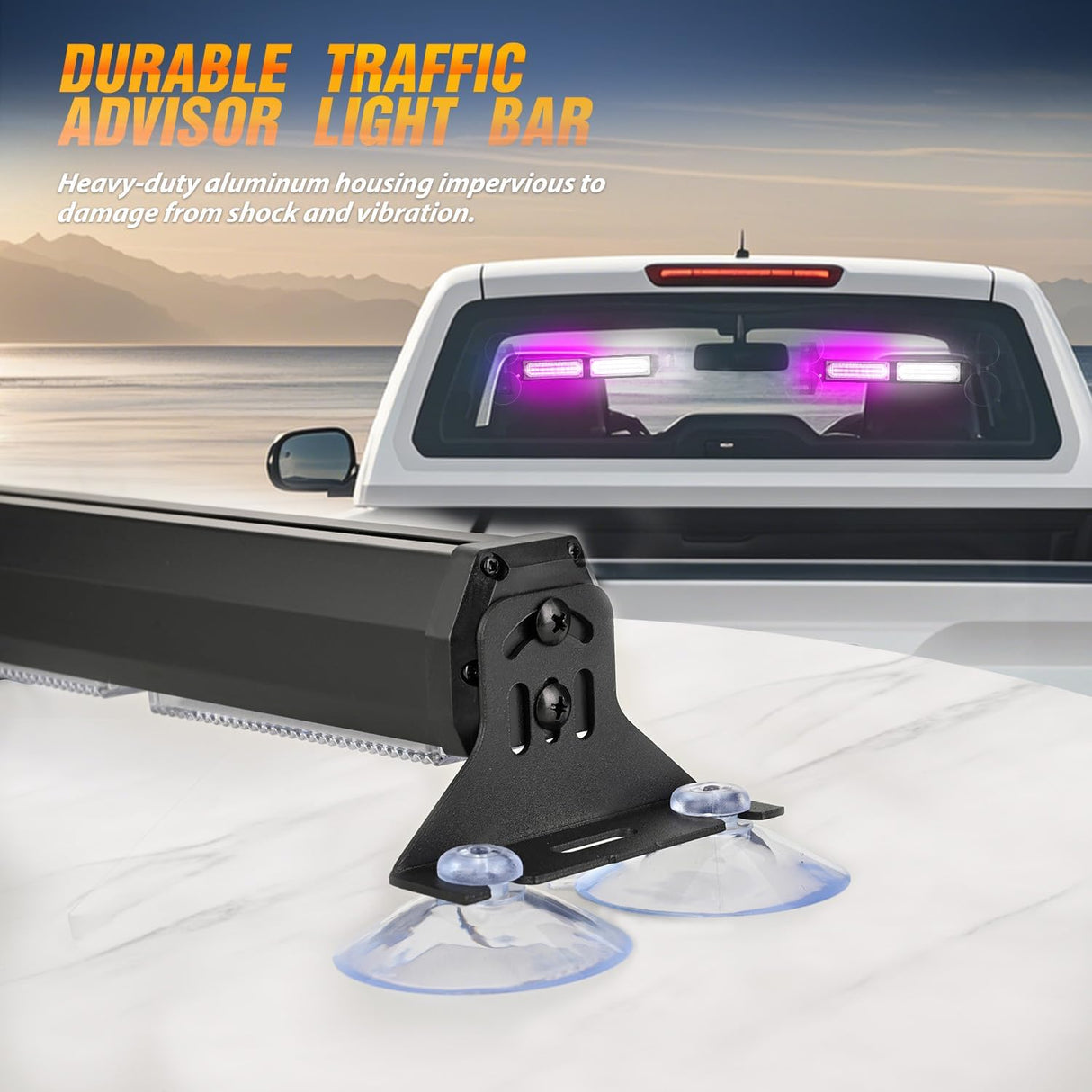 40LED Purple White Emergency Strobe Traffic Advisor Light Bar with Suction Cups Dash Safety Warning Hazard Flashing Lights Interior Front/Rear Windshield for Trucks Construction Vehicles