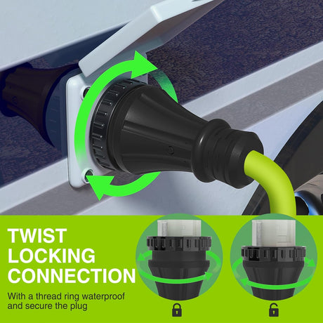50FT 50 Amp RV Locking Extension Cord 250V Heavy Duty 6/3+8/1 Gauge Pure Copper STW Wire UL ETL Listed 4 Prong 14-50P SS2-50R Weatherproof Suit for Camper Caravan Trailer Bright Green