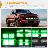 4PCS 24LED Emergency Strobe lights 12V 24V Green Surface Mount Grille Hazard Safety Warning Light Sync Feature Side Flashing Marker Flash for Car Truck Campers
