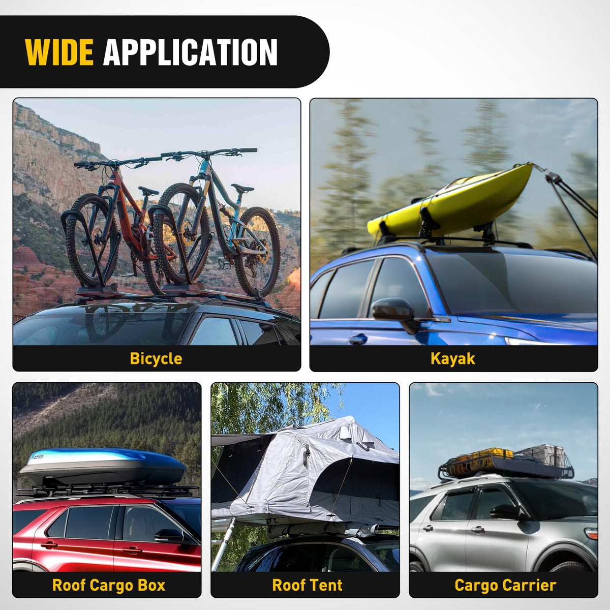 Roof Rack Cross Bars Compatible with Ford Explorer 2020 2021 2022 with Factory Side Rails, Adjustable Aluminum Less Wind Noise Car Crossbars for Cargo Carrier Luggage Box Kayak Tent Snowboard