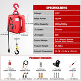 3-in-1 Electric Hoist Winch, 660LBS 1500W Portable Power Winch Crane with Manual Wired Wireless Remote Control, 110V Electric Winch 33FT/Min Speed 39FT Height for Garage Warehouse Factory, Red