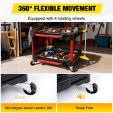 2-Tier Car Detailing Cart with Polisher Brackets - Rolling Utility Plastic Cart with Organizer & Hooks - Heavy Duty Mobile Tool Station