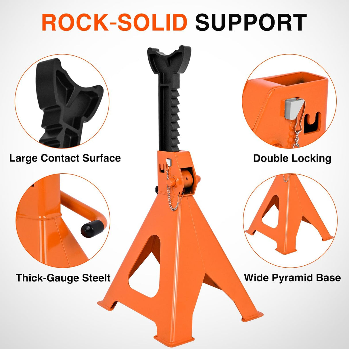 6 Ton Jack Stands, Double Locking Heavy Duty Steel 12,000 lbs Capacity, Adjustable 15.35 Inch-23.22 Inch Height for SUV Sedan Pickup Light Truck, 2 Pack