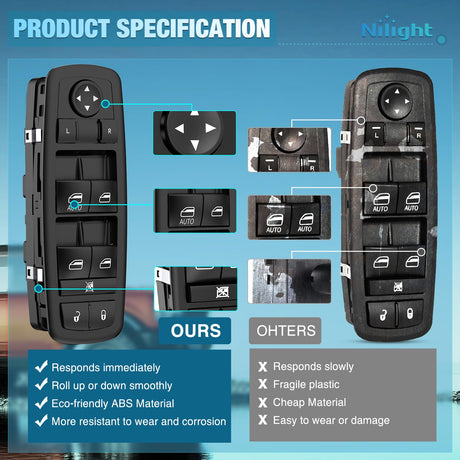 Power Master Window Switch Compatible with 2017 2018 2019 Dodge Journey Front Left Driver Side Windows Control Switches Replacement Set with Removal Tool
