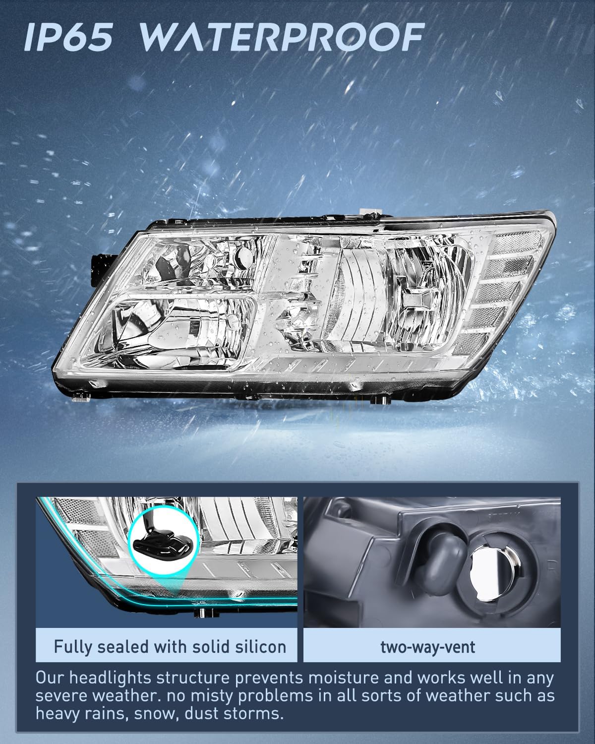 Headlight Assembly Compatible with 2009 2010 2011 2012 2013 2014 2015 2016 2017 2018 2019 2020 Dodge Journey Chrome Housing Clear Reflector Headlamp Passenger and Driver Side
