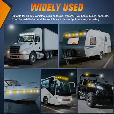 Watermelon Light 17 LED Dual Color 2PCS Stainless Steel Bezel Amber to White Side Marker Clearance Turn Signal Lights 4 Plug IP68 Waterproof for Trailer Truck Pickup Camper RV ATV UTV Boat